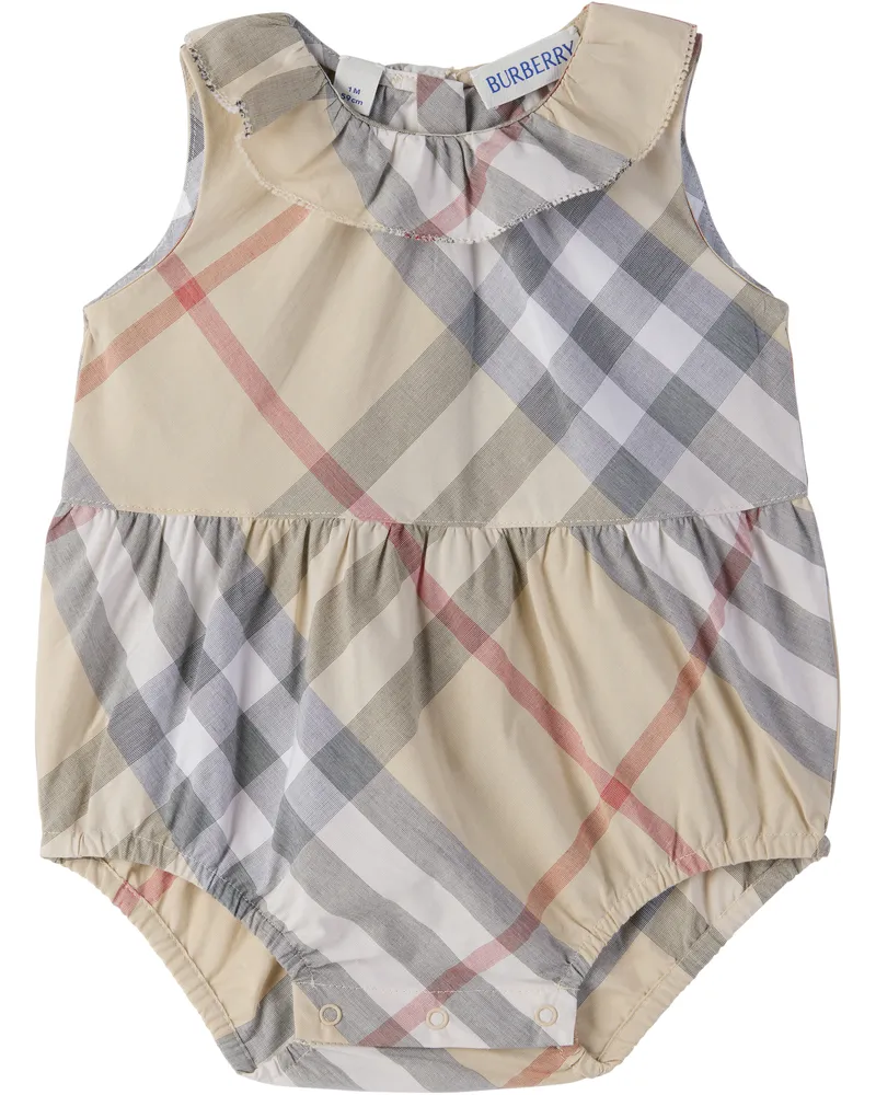 Burberry Baby Beige Check Cotton Bodysuit Pale