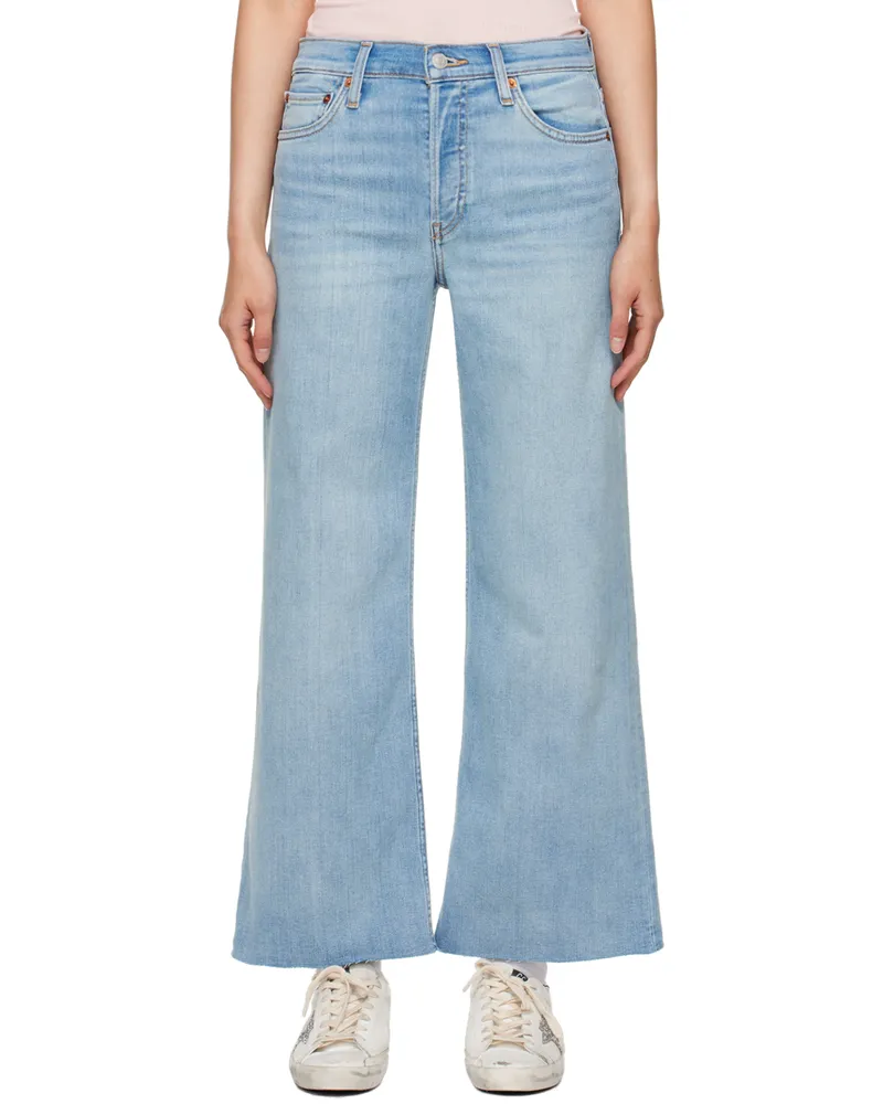 RE/DONE Blue Mid Rise Wide Leg Crop Jeans Marea