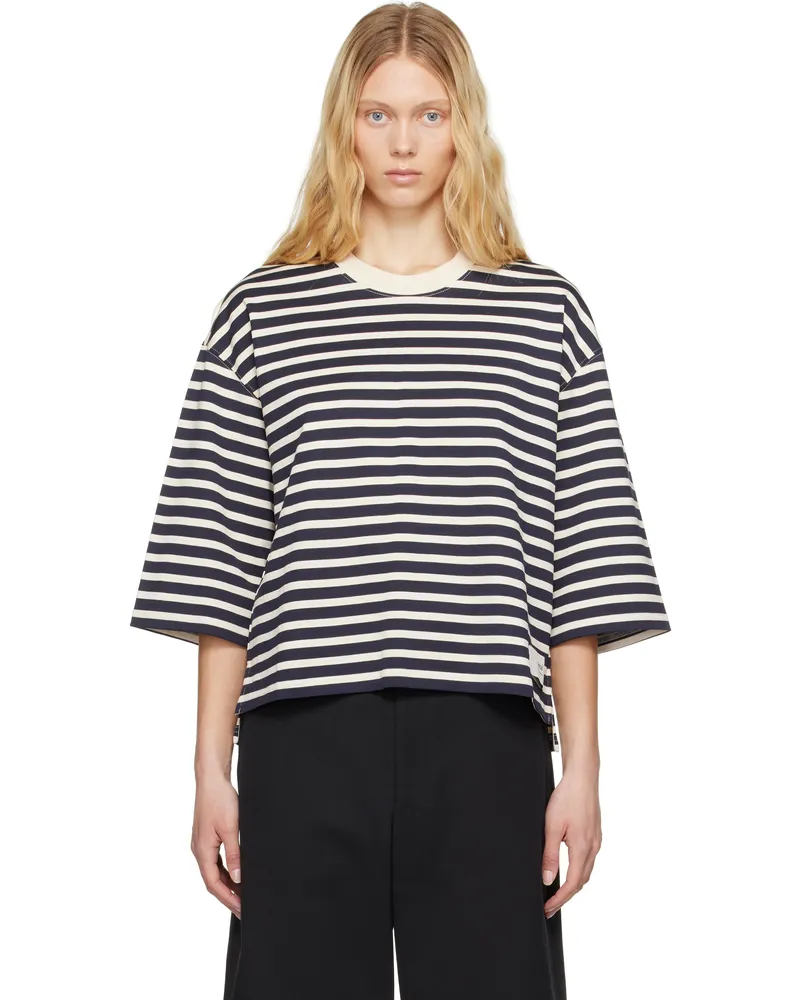 AMI Paris Navy & Off-White Loose Striped T-shirt Navy