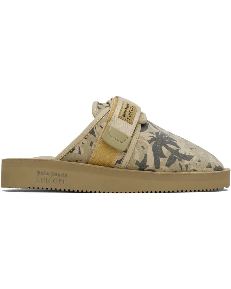 Palm Angels Beige & Black Suicoke Edition Zavo Slippers Palms