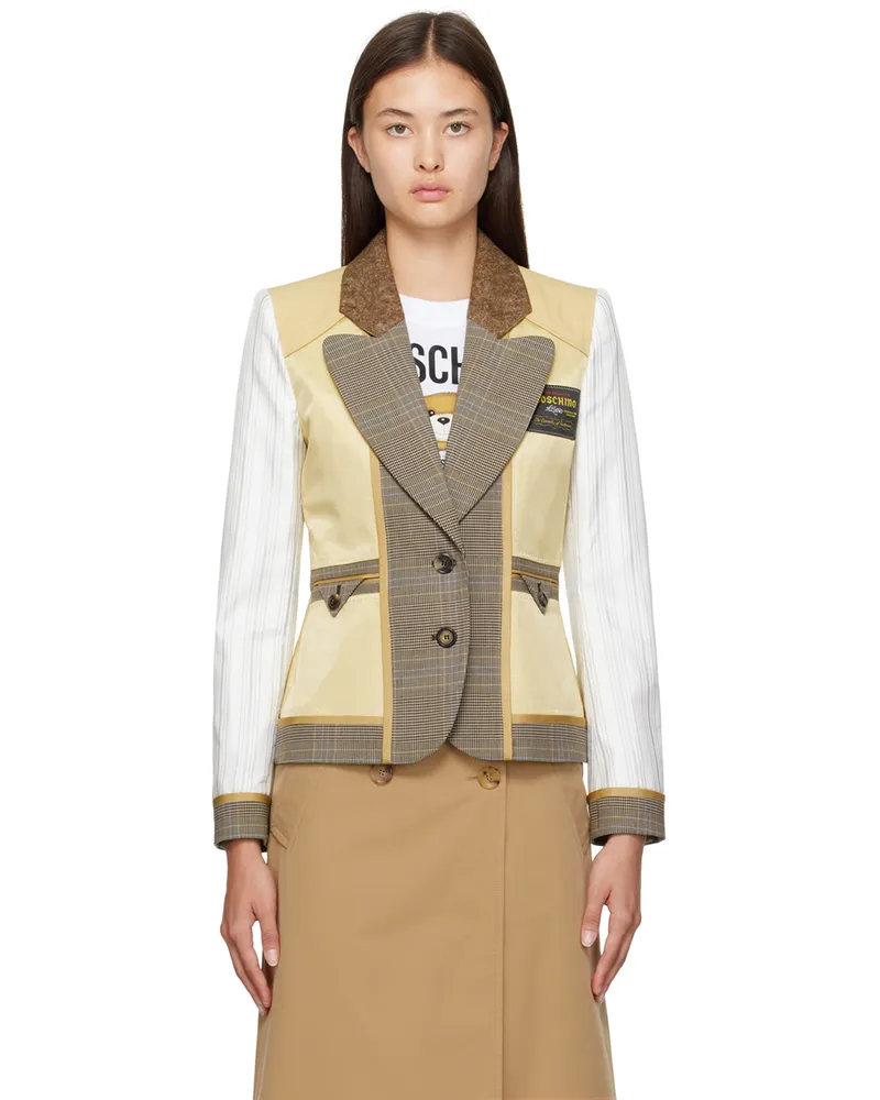 Moschino Beige & White Paneled Blazer A4092