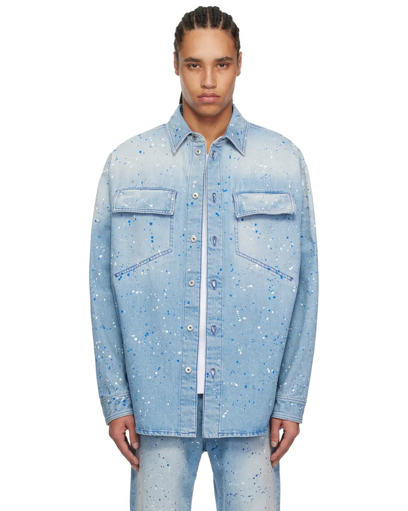 OFF-WHITE Blue Paint Splatter Denim Jacket Blue