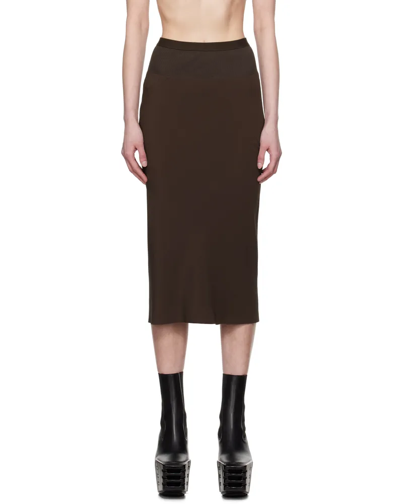 Rick Owens Brown Hollywood Knee Bias Midi Skirt 14