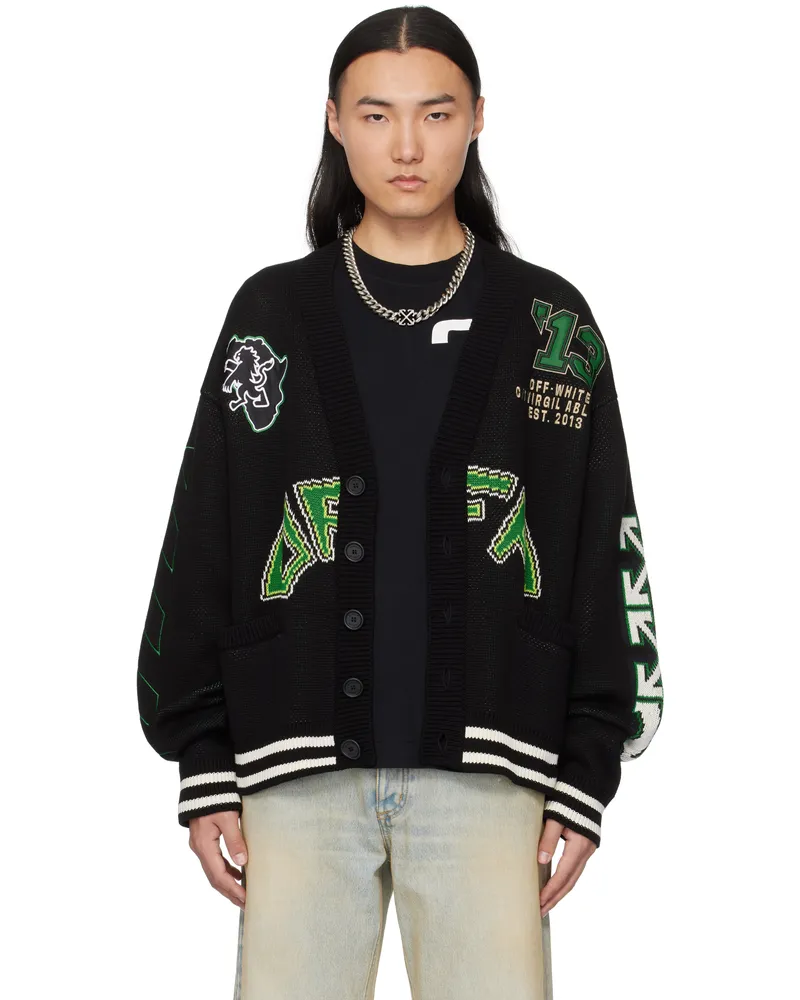 OFF-WHITE Black Crocodile Varsity Cardigan Black