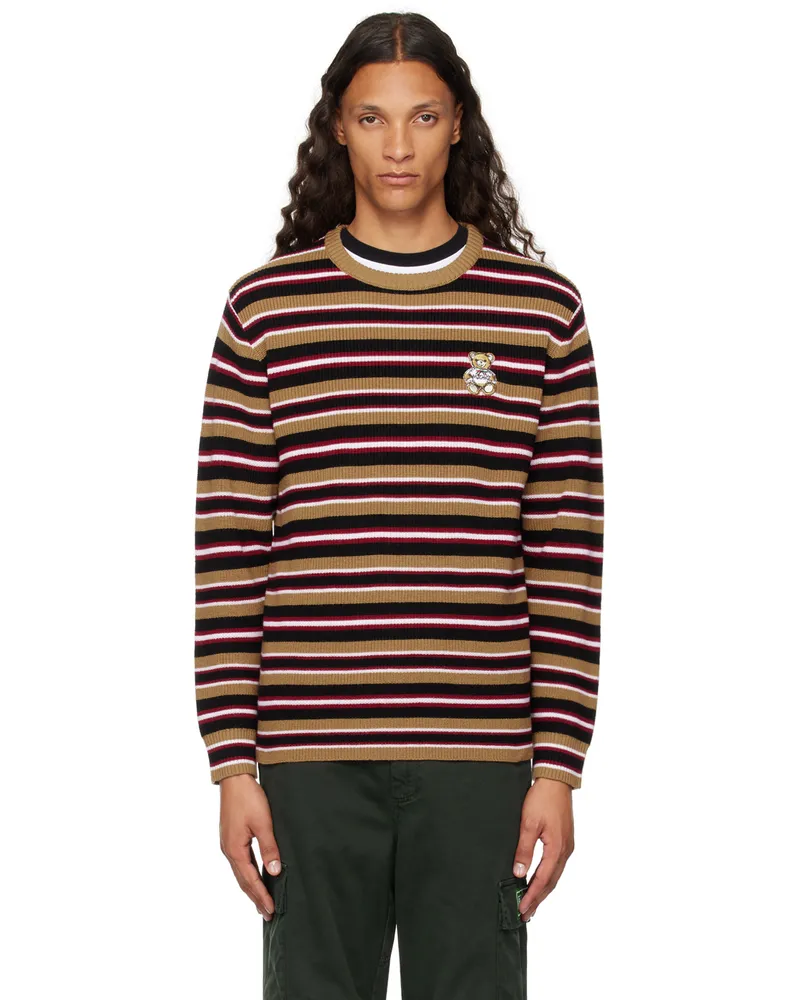 Moschino Brown Virgin Wool Striped Sweater Multi