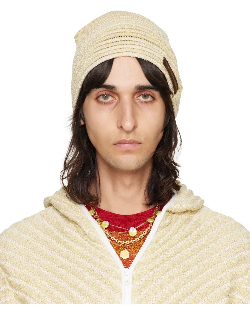 Isa Boulder SSENSE Exclusive Beige Caterpillar Beanie Oatmeal