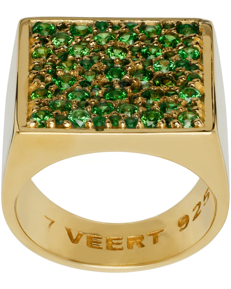 VEERT Gold 'The Multi Green Square Signed Signet' Ring Yellow