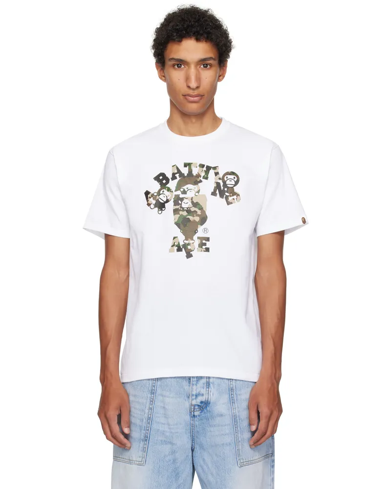 BAPE White Map Camo College Milo T-shirt Wh0