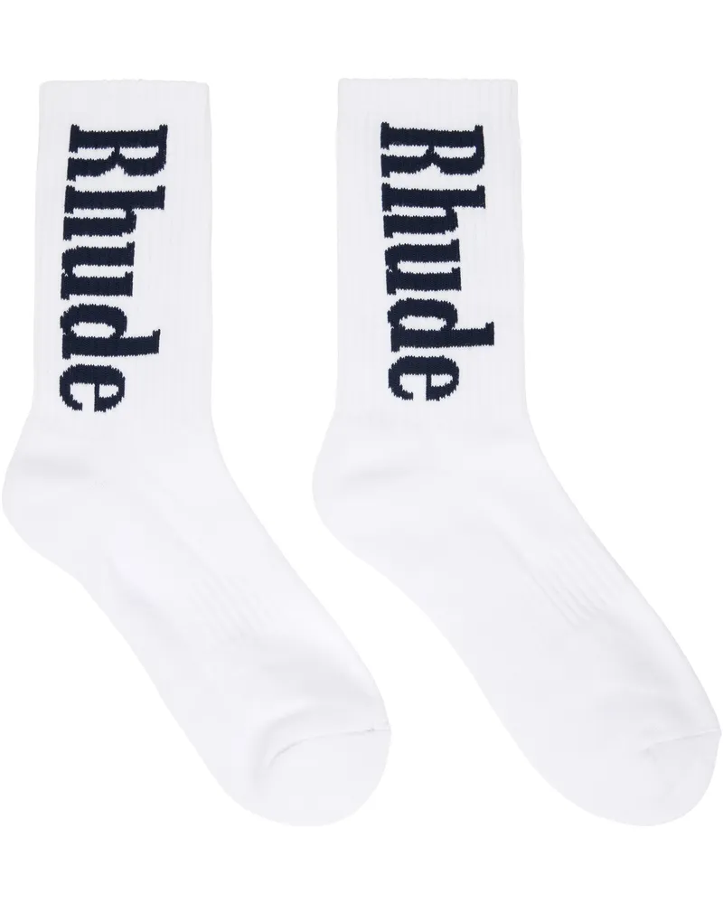 RHUDE White RH Vertical Logo Socks White
