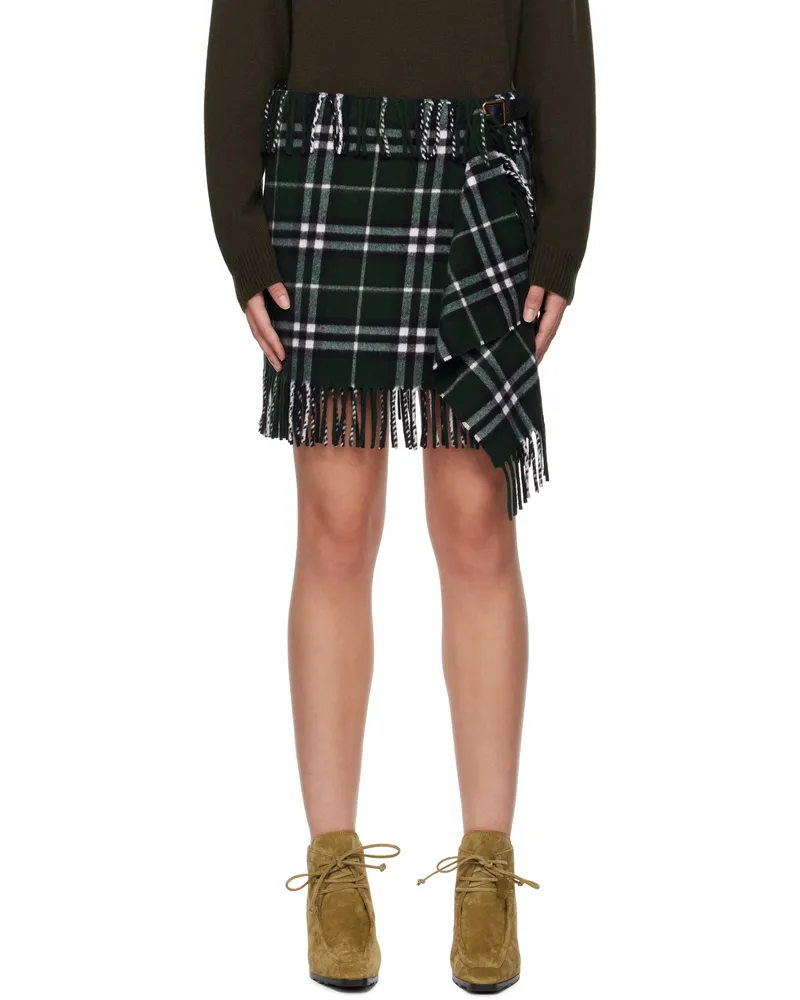 Burberry Green Check Wool Cashmere Scarf Miniskirt Anchor