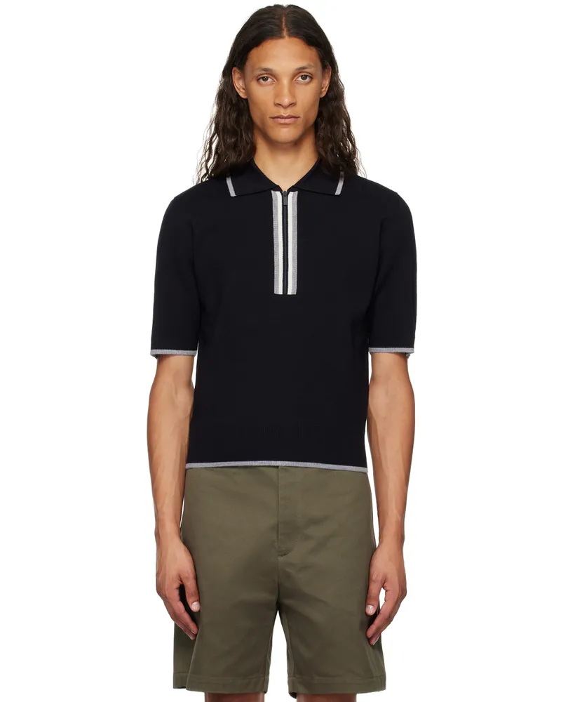 Thom Browne Navy Half-Zip Polo 415