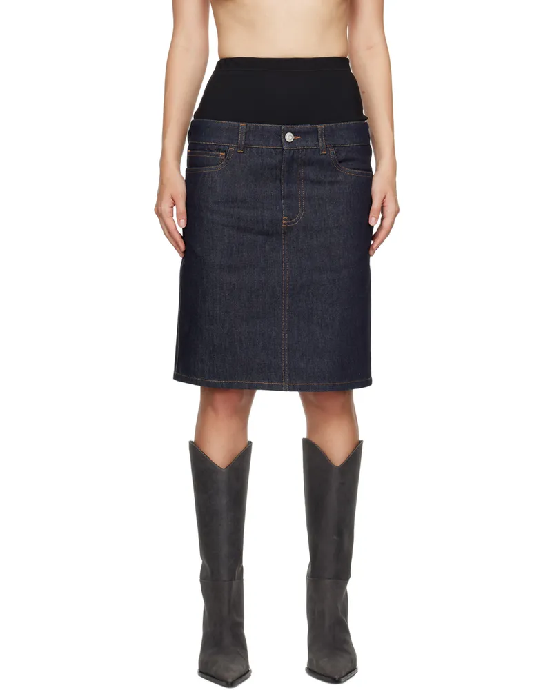 COPERNI Blue Hybrid Denim Midi Skirt Black-blue