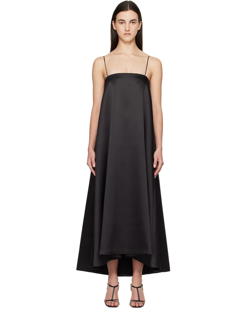 Róhe Black Voluminous Satin Evening Maxi Dress 001_308