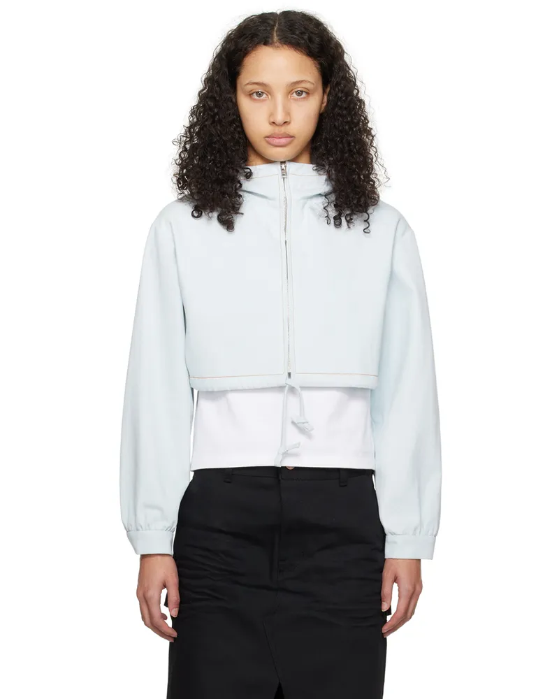 WE 11 DONE Blue Cropped Denim Hoodie Ice
