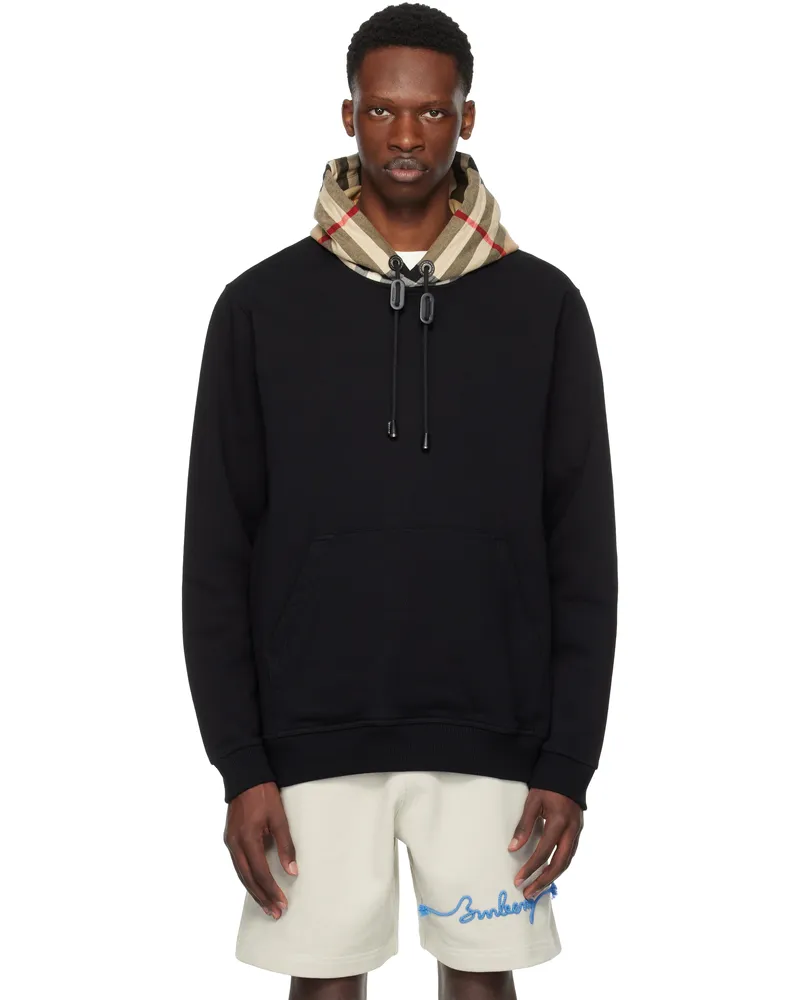 Burberry Black Check Hood Cotton Hoodie Black