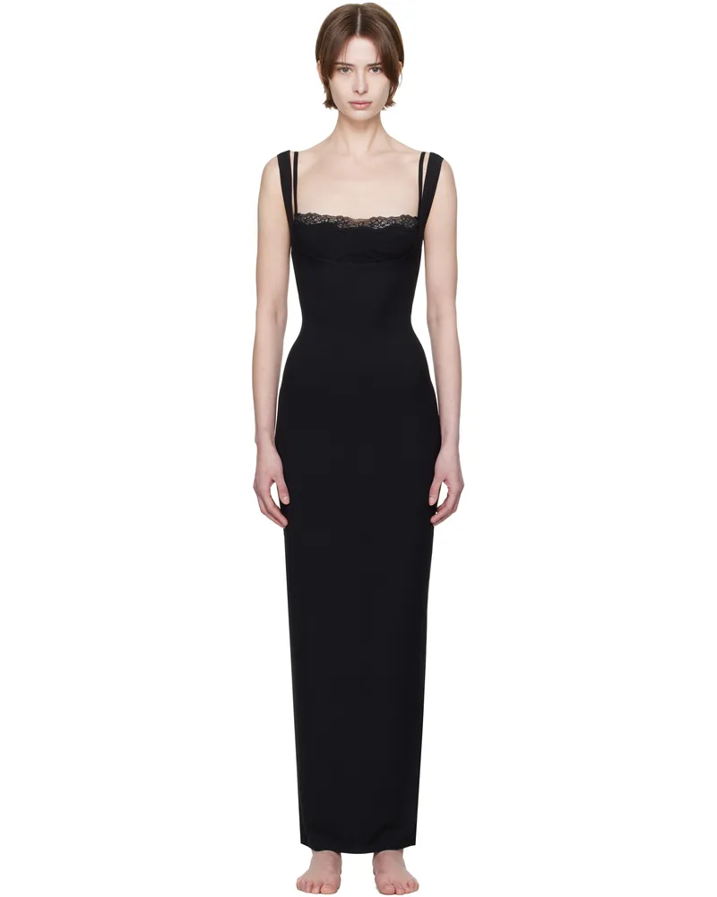 SKIMS Black Soft Lounge Lace Tank Maxi Dress Onyx