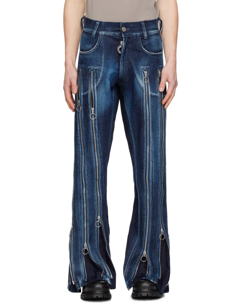 Charlie Constantinou Blue Adjustable Fit Zip Jeans Washed