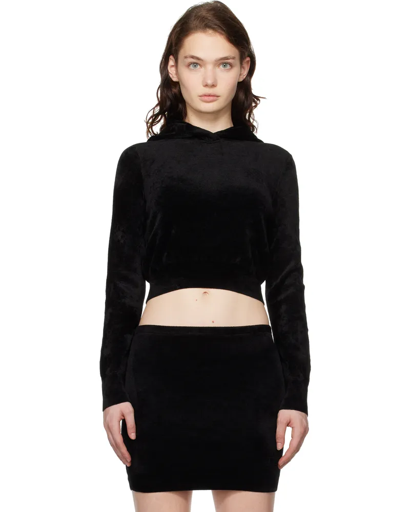 Alexander Wang Black Cropped Zip-Up Hoodie 001