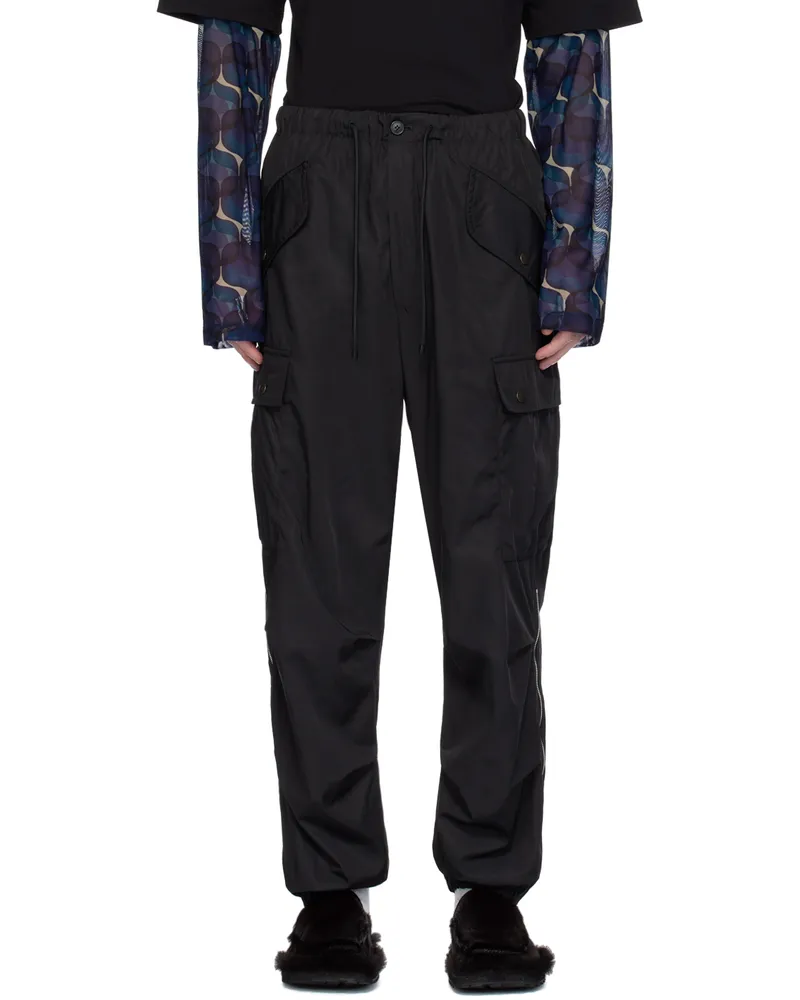 Dries van Noten Black Loose Cargo Pants Black