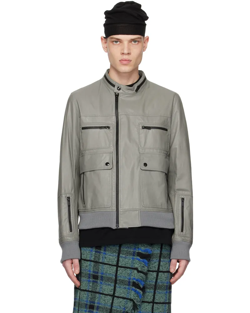 Undercover Gray Zip Leather Jacket Grey