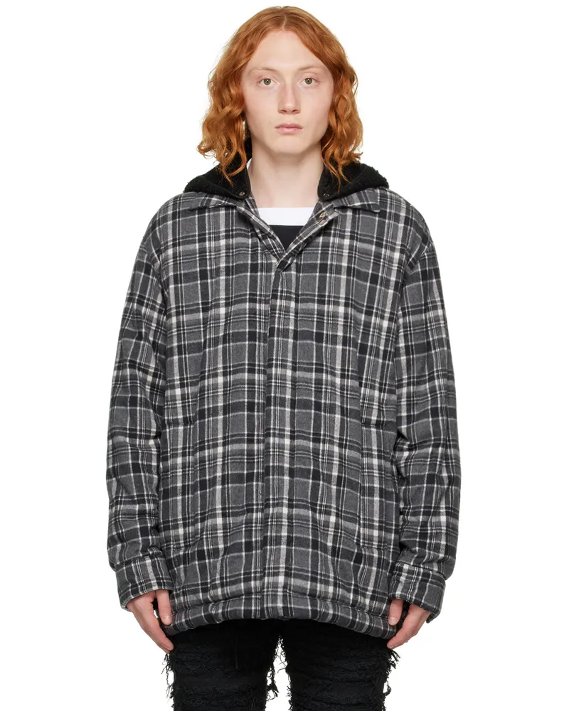 1017 ALYX 9SM Black & White Plaid Puffer Jacket Black