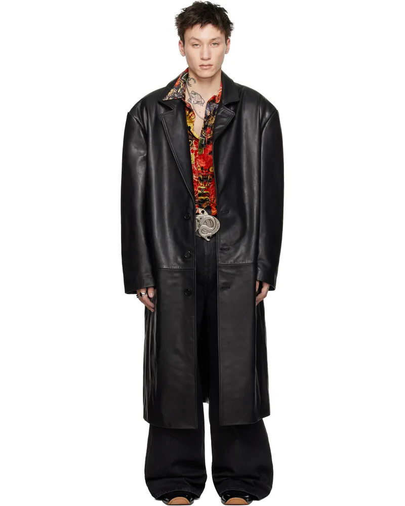 LU'U DAN Black Crombie Leather Coat Black