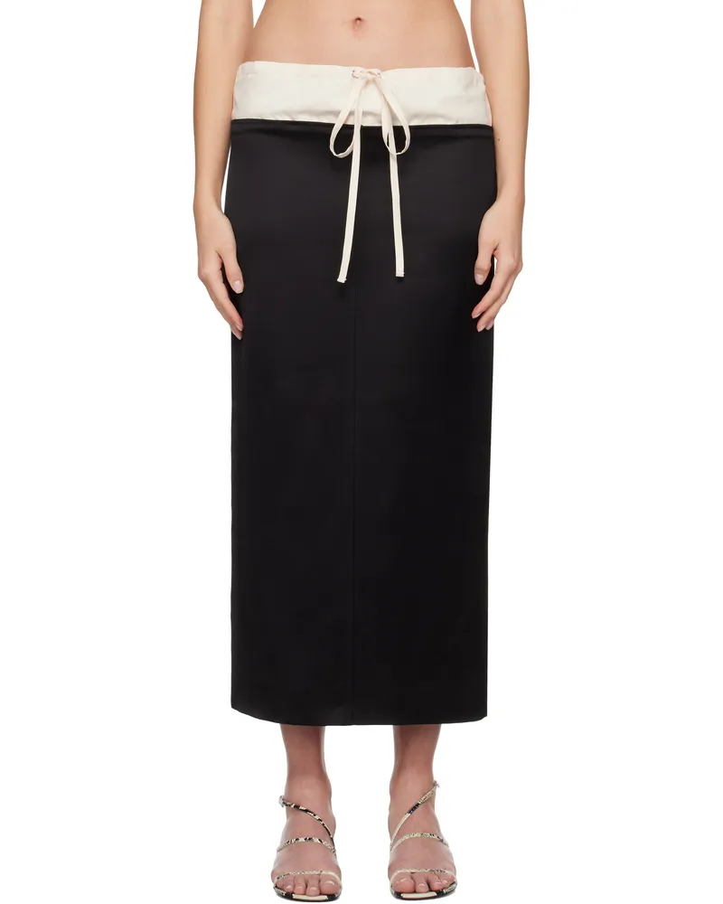 KHAITE Black & Off-White Chet Midi Skirt 266