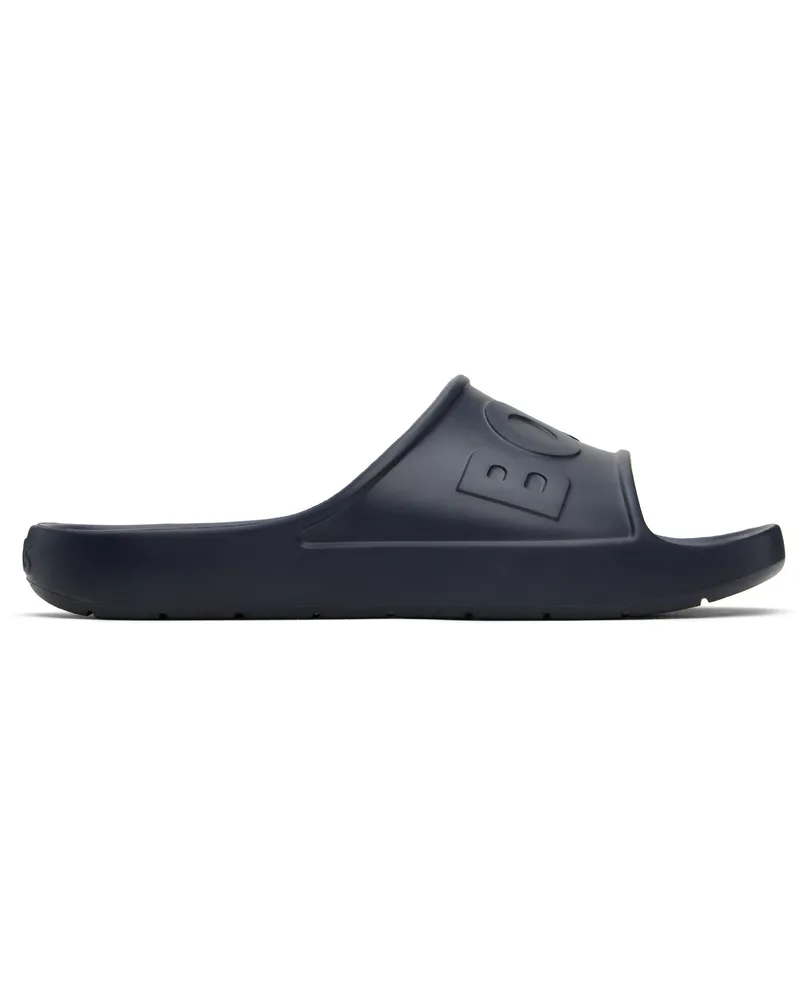 HUGO BOSS Navy Embossed Logo Pool Slides 401-dark