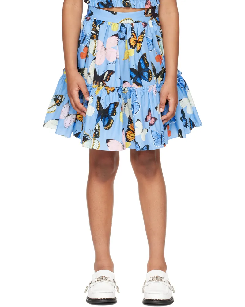 Dolce & Gabbana Kids Blue Butterfly-Print Poplin Skirt Hc5kb
