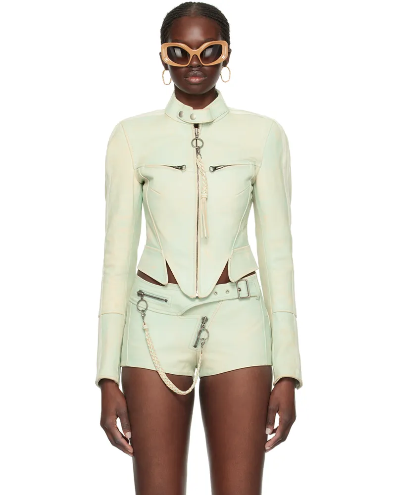 Charlotte Knowles Blue Claw Leather Jacket Moto