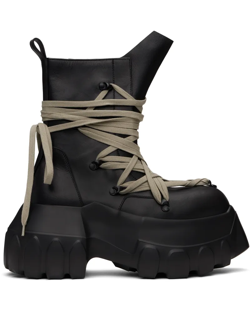 Rick Owens Black Hollywood Megalace Mega Tractor Boots 09