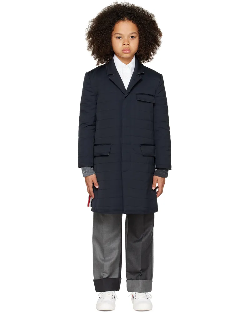Thom Browne Kids Navy Classic Chesterfield Down Coat Navy