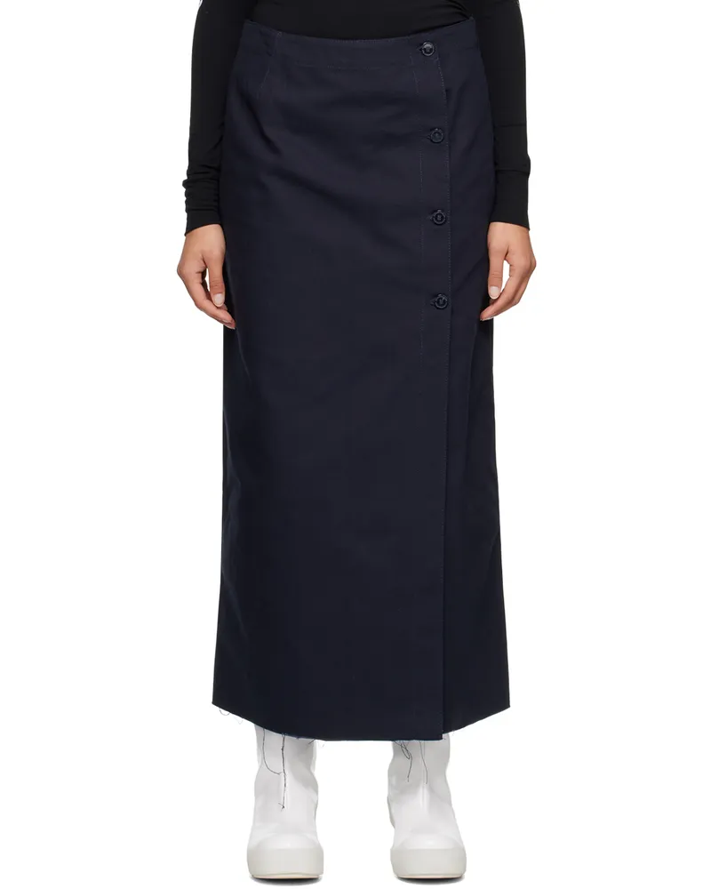 Raf Simons Navy Buttoned Denim Midi Skirt 0044