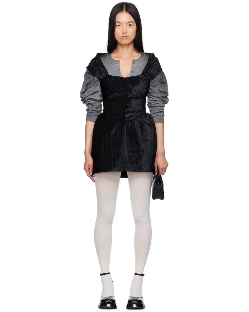 SHUSHU/TONG Black Sweetheart Neck Minidress Ba100