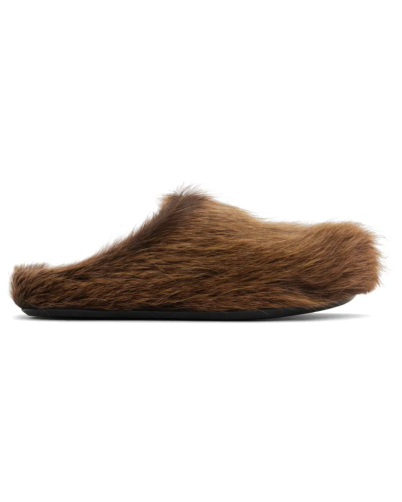Marni Brown Long Hair Calfskin Fussbett Sabot Loafers 00m37