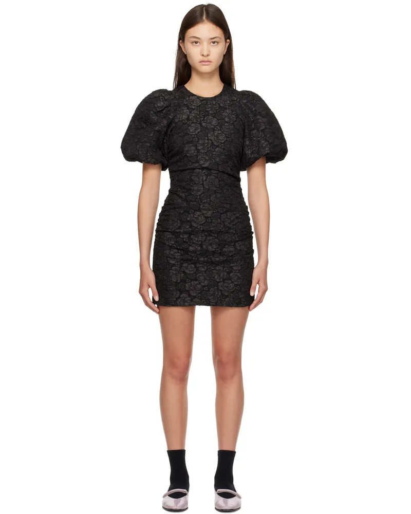 Ganni Black Puff Sleeve Minidress 099