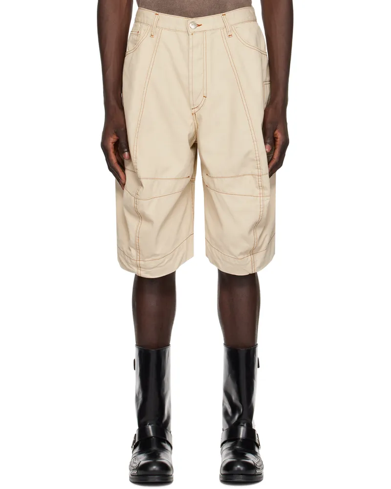 Edward Cuming Off-White Paneled Denim Shorts Cream