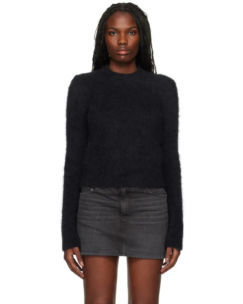 AMI Paris Black Alpaca Mohair Brushed Sweater Black
