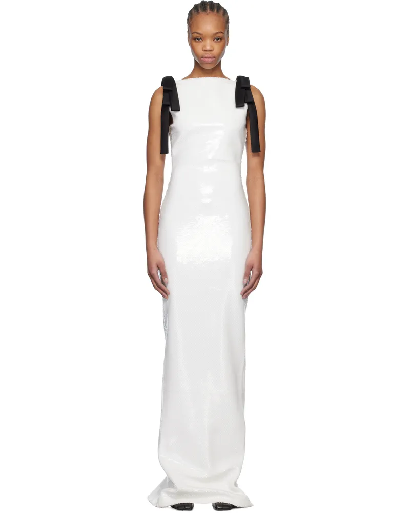Mônot White Bows Sequins Maxi Dress White
