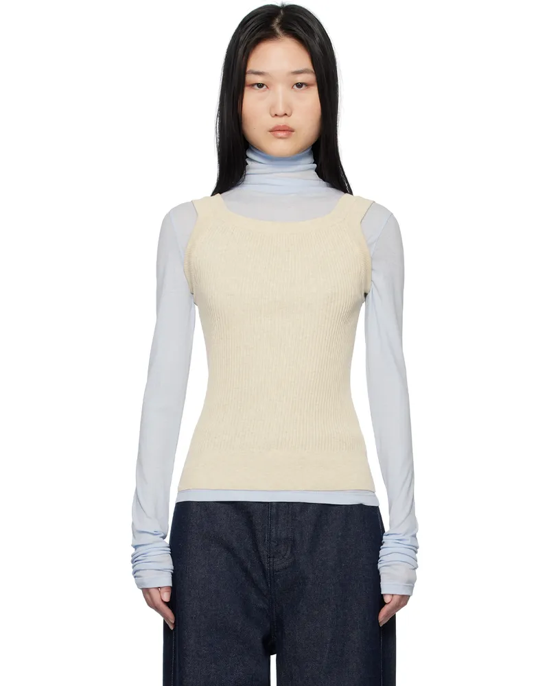LE 17 SEPTEMBRE Beige Ribbed Scoop Neck Tank Top Beige