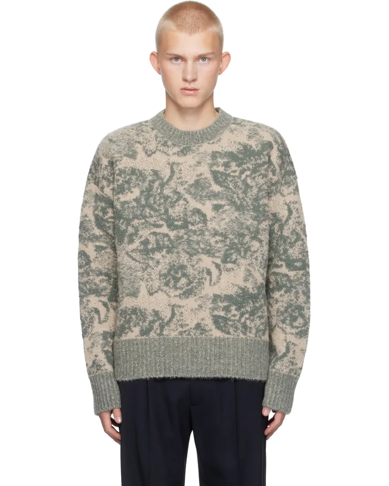 AMI Paris Beige & Green Alpaca Mohair Jacquard Crewneck Beige