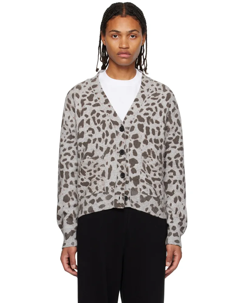 WE 11 DONE Gray & Brown Leopard Cardigan Grey