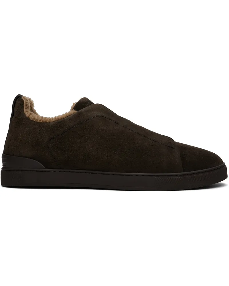 Ermenegildo Zegna Brown Suede Triple Stitch Sneakers Tdm