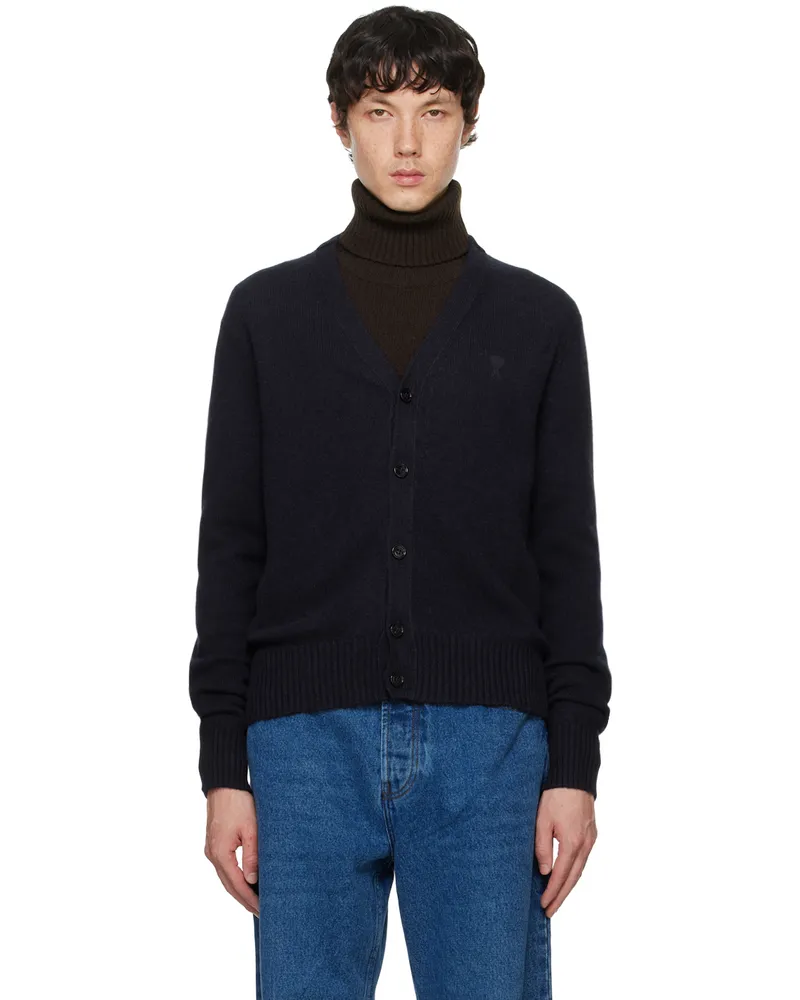 AMI Paris Navy Cashmere Ami De Cœur Cardigan Navy