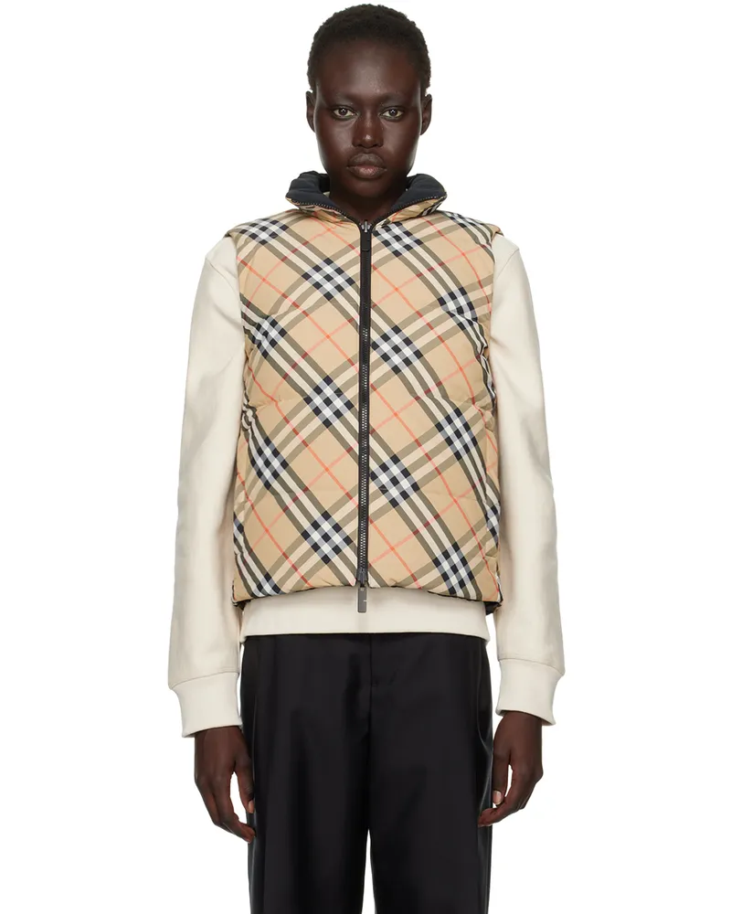 Burberry Beige Reversible Check Nylon Down Vest B9368