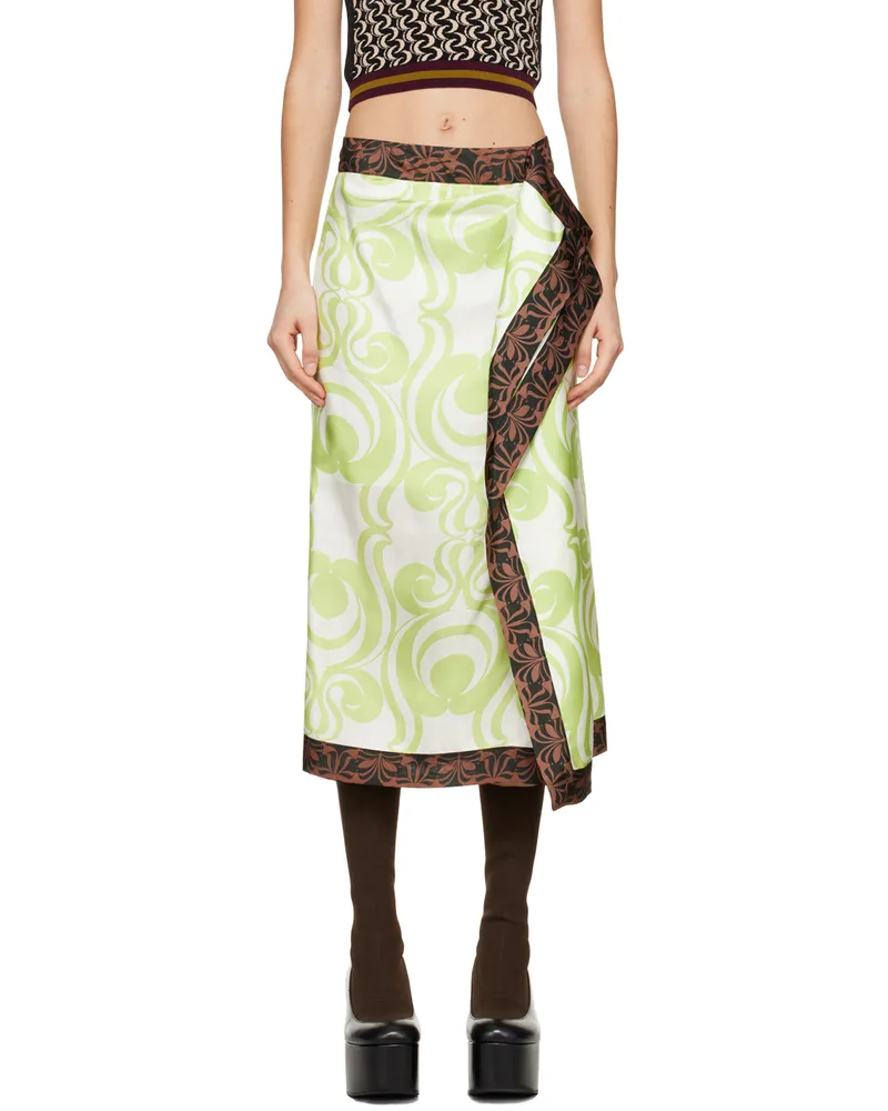 Dries van Noten Green Draped Midi Skirt 601