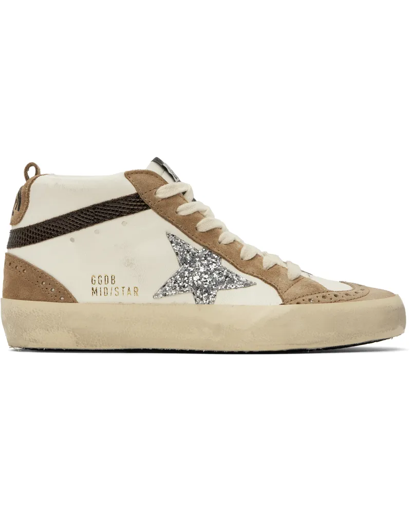 Golden Goose White & Beige Mid Star Sneakers Wht