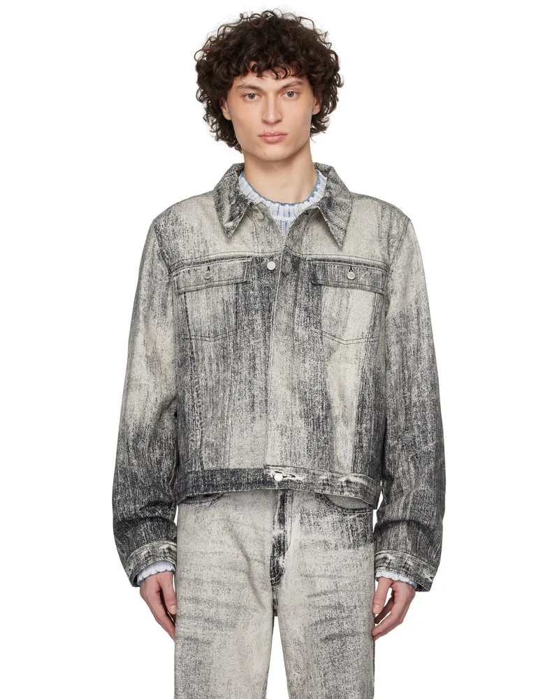 Camper Gray Paint Print Denim Jacket Faded