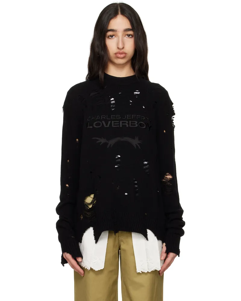 Charles Jeffrey Loverboy Black Distressed Logo Sweater Black