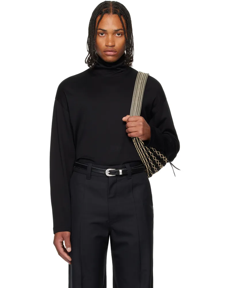 Christophe Lemaire Black Relaxed Mock Neck T-shirt Bk999